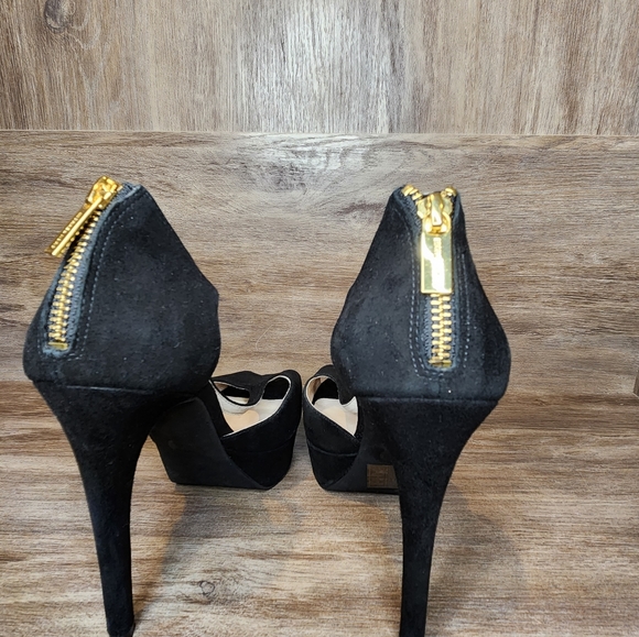 Michael Kors Brayson Black Suede T-Strap Peep Toe Stiletto Heel Pump Size 8.5 - Picture 7 of 10